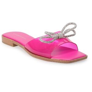 🆕 BCBGeneration Size 8.5 M Womens Laffi Rhinestone Bow Slide Sandal Viva Pink